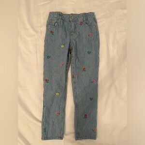 Striped Blue Jeans with Floral Embroidery